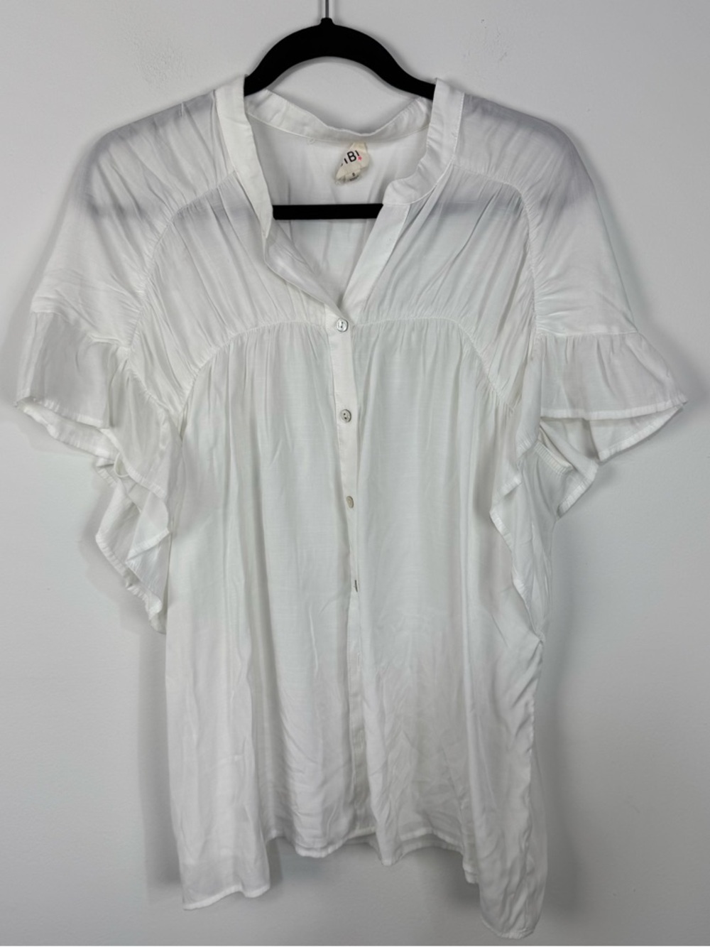 Bibi White Tiered Ruffle Button Down Peplum Flowy Oversized Top Blouse Boho